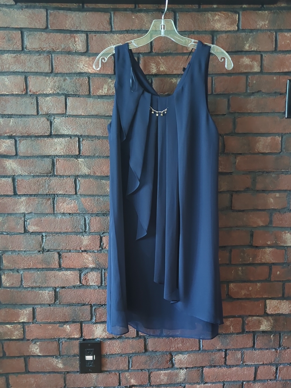 Elegant Navy Sleeveless Draped Women's Dress